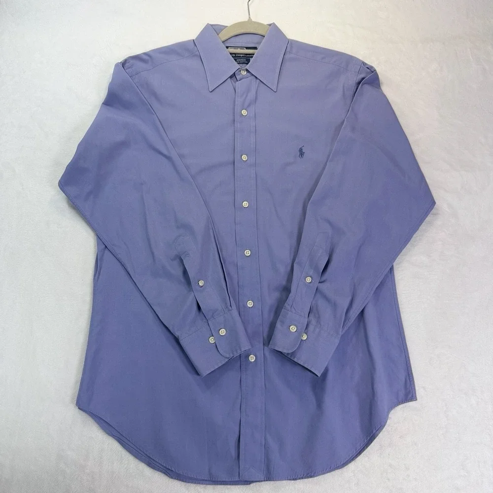 VTG 90's Polo Ralph Lauren Andrew 15 Blue/Lavender Shirt 100% Cotton Preppy